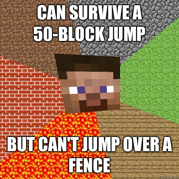 CAN SURVIVE A 50-BLOCK JUMP BUT CAN'T JUMP OVER A FENCE  Minecraft