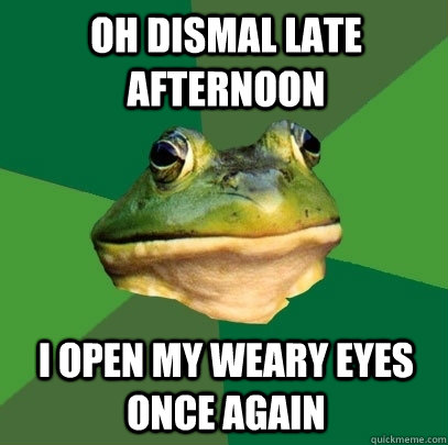 Oh dismal late afternoon i open my weary eyes once again  Foul Bachelor Frog