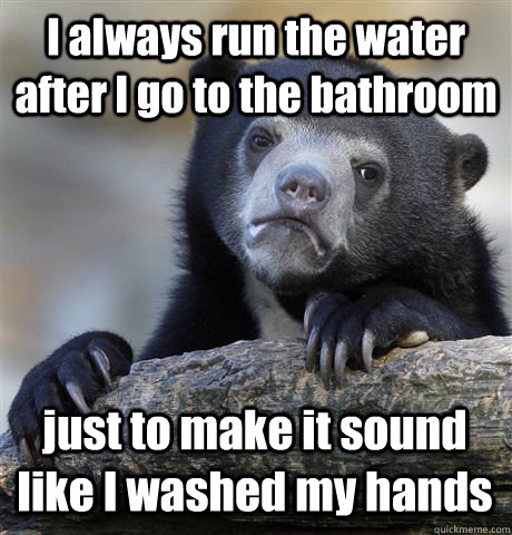 I always run the water after I go to the bathroom just to make it sound like I washed my hands - I always run the water after I go to the bathroom just to make it sound like I washed my hands  Confession Bear