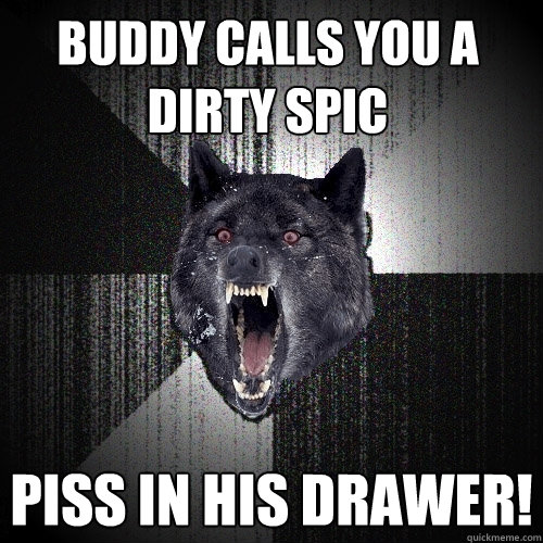 Buddy Calls you a dirty spic piss in his drawer!  Insanity Wolf