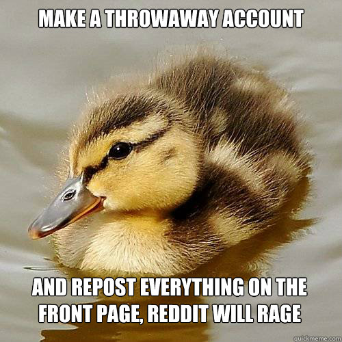 make a throwaway account and repost everything on the front page, reddit will rage  