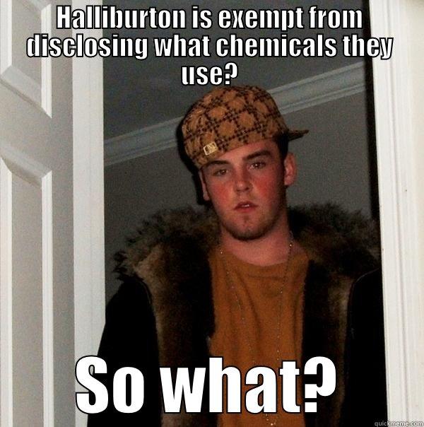 HALLIBURTON IS EXEMPT FROM DISCLOSING WHAT CHEMICALS THEY USE? SO WHAT? Scumbag Steve