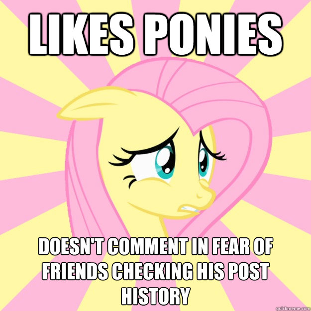 Likes Ponies Doesn't comment in fear of friends checking his post history - Likes Ponies Doesn't comment in fear of friends checking his post history  Socially awkward brony