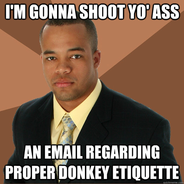 I'm gonna shoot yo' ass An email regarding proper donkey etiquette  Successful Black Man