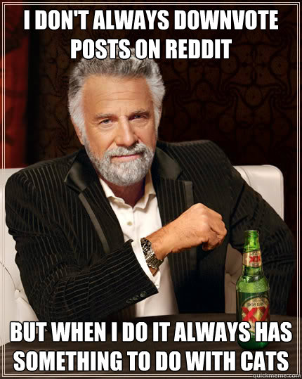 I don't always downvote posts on reddit But when I do it always has something to do with cats  Dos Equis man