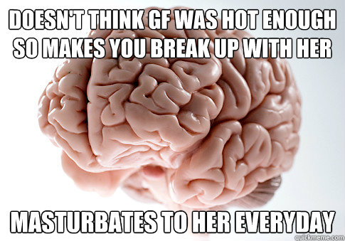 doesn't think gf was hot enough so makes you break up with her MASTURBATEs to HER everyday  Scumbag Brain