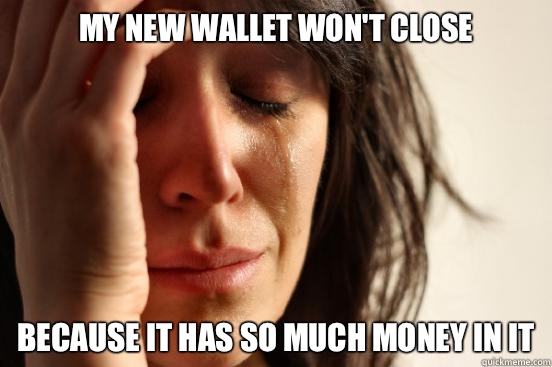 My new wallet won't close Because it has so much money in it  First World Problems