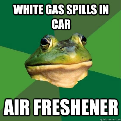 white gas spills in car air freshener - white gas spills in car air freshener  Foul Bachelor Frog