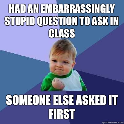 Had an embarrassingly stupid question to ask in class Someone else asked it first  Success Kid