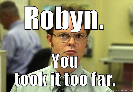 What are you doing?! - ROBYN. YOU TOOK IT TOO FAR. Schrute