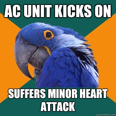 AC unit kicks on  Suffers minor heart attack  Paranoid Parrot