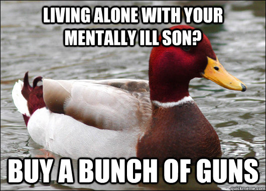 Living alone with your mentally ill son? buy a bunch of guns  Malicious Advice Mallard