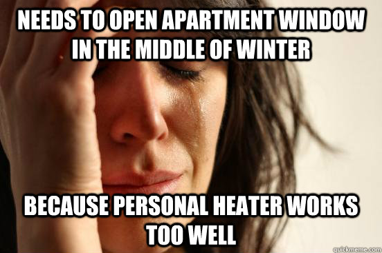 Needs to open apartment window in the middle of winter because personal heater works too well - Needs to open apartment window in the middle of winter because personal heater works too well  First World Problems