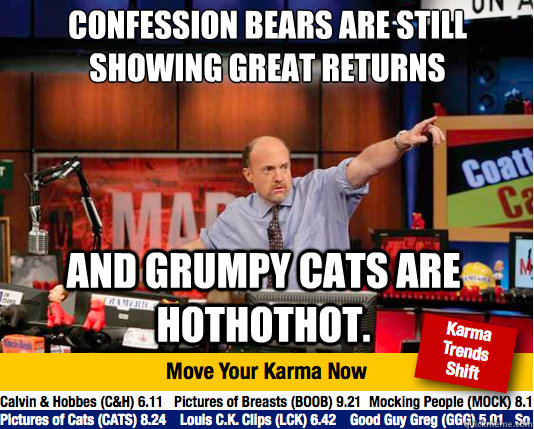 CONFESSION BEARS ARE STILL SHOWING GREAT RETURNS
 AND GRUMPY CATS ARE HOTHOTHOT.  Mad Karma with Jim Cramer