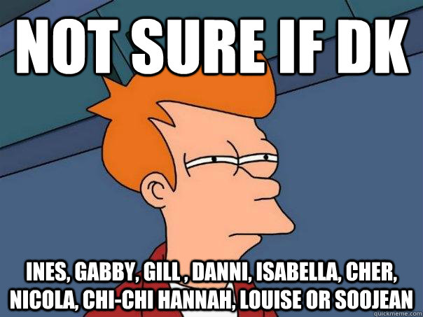 Not sure if dk ines, gabby, gill , danni, isabella, cher, nicola, chi-chi hannah, louise or soojean  Futurama Fry