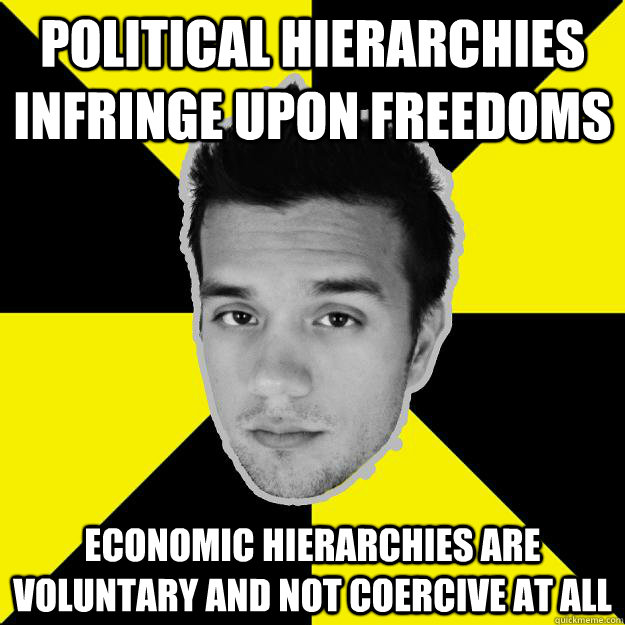 Political hierarchies infringe upon freedoms economic hierarchies are voluntary and not coercive at all - Political hierarchies infringe upon freedoms economic hierarchies are voluntary and not coercive at all  Epic Libertarian Jayel Aheram