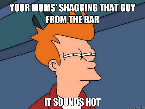 Your Mums' shagging that guy from the bar It sounds hot  Futurama Fry