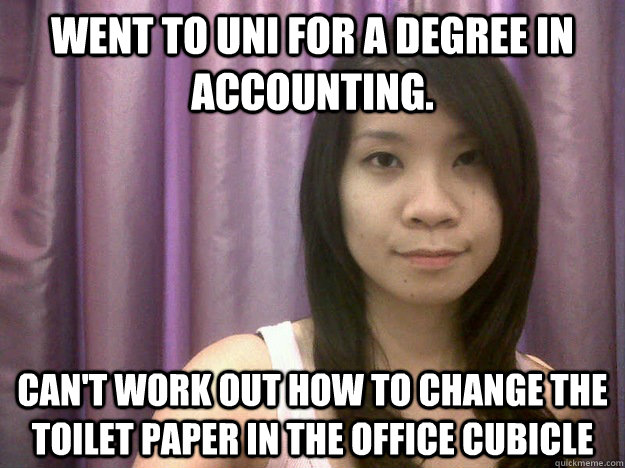 Went to Uni for a Degree in Accounting. Can't work out how to change the toilet paper in the office cubicle  Cold-Hearted Asian Crush