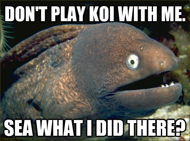 Don't play koi with me. Sea what I did there?  Bad Joke Eel