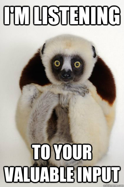 I'm listening to your valuable input  Belittling Lemur