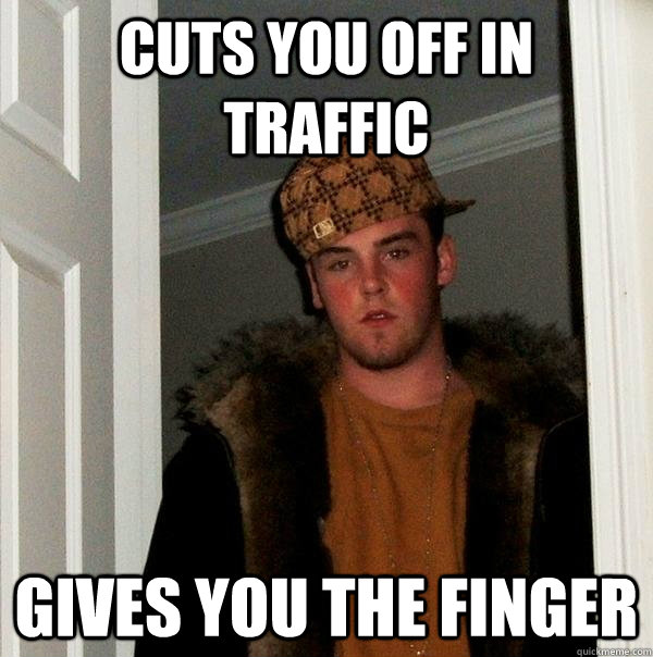 Cuts you off in traffic gives you the finger  Scumbag Steve