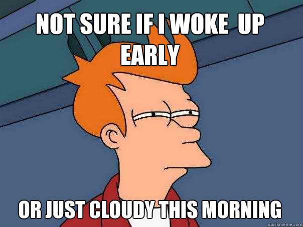 not sure if I woke  up early Or just cloudy this morning  Futurama Fry