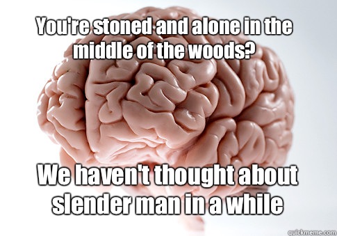 You're stoned and alone in the middle of the woods? We haven't thought about slender man in a while   Scumbag Brain