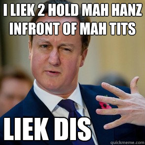 i liek 2 hold mah hanz infront of mah tits liek dis  Lol David Cameron