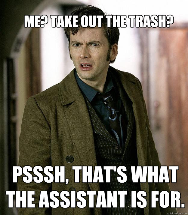 Me? Take out the trash? Psssh, that's what the assistant is for.   Doctor Who