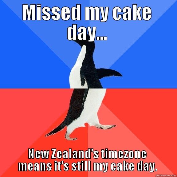 MISSED MY CAKE DAY... NEW ZEALAND'S TIMEZONE MEANS IT'S STILL MY CAKE DAY. Socially Awkward Awesome Penguin