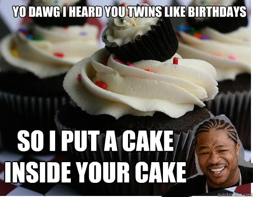 Yo dawg i heard you twins like birthdays so i put a cake inside your cake - Yo dawg i heard you twins like birthdays so i put a cake inside your cake  Cakeception