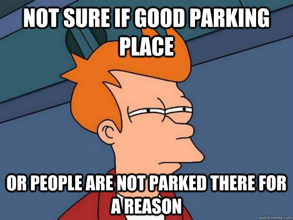 not sure if good parking place or people are not parked there for a reason  Futurama Fry