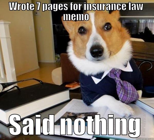 WROTE 7 PAGES FOR INSURANCE LAW MEMO SAID NOTHING Lawyer Dog