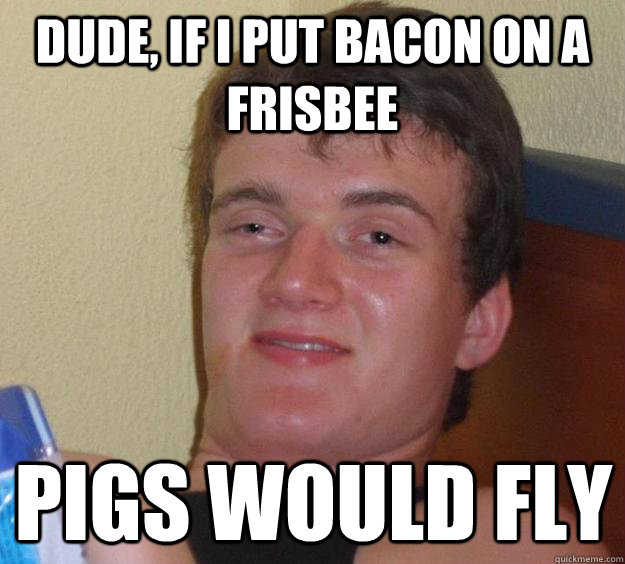 Dude, if i put bacon on a frisbee pigs would fly  10 Guy