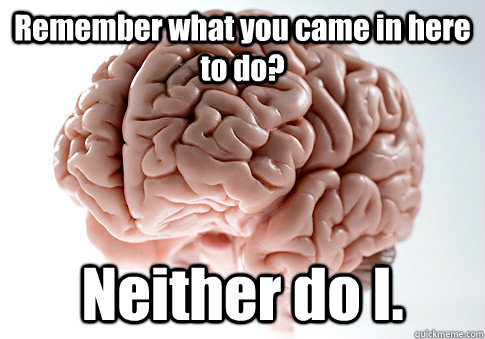 Remember what you came in here to do? Neither do I.   Scumbag Brain