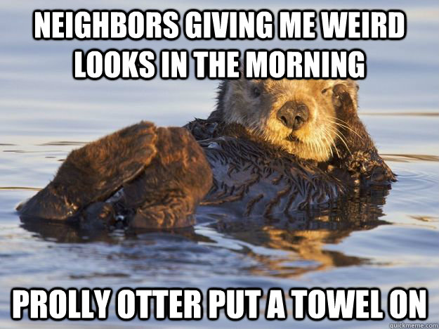 neighbors giving me weird looks in the morning prolly otter put a towel on  