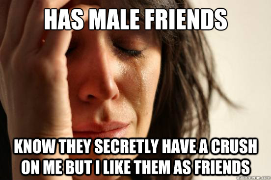 Has male friends  know they secretly have a crush on me but i like them as friends   First World Problems