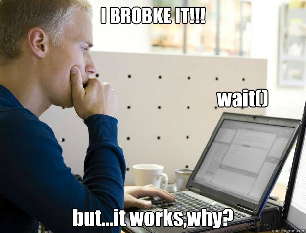 I BROBKE IT!!! but...it works,why? wait()  Programmer