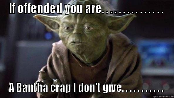 toughski shitski - IF OFFENDED YOU ARE. . . . . . . . . . . . . . . A BANTHA CRAP I DON'T GIVE. . . . . . . . . . . True dat, Yoda.