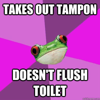 takes out tampon doesn't flush toilet  Foul Bachelorette Frog