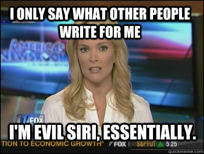 I only say what other people write for me I'm Evil Siri, essentially. - I only say what other people write for me I'm Evil Siri, essentially.  Megyn Kelly