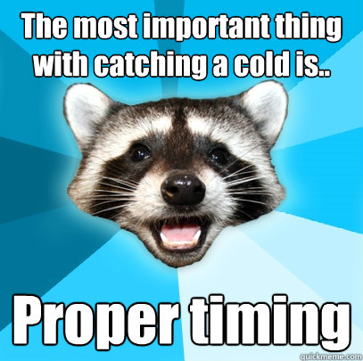 The most important thing with catching a cold is.. Proper timing  Lame Pun Coon