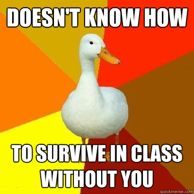 Doesn't know how to survive in class without you  Tech Impaired Duck