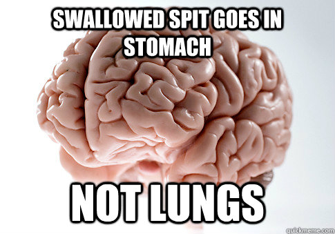 SWALLOWED SPIT GOES IN STOMACH NOT LUNGS   Scumbag Brain