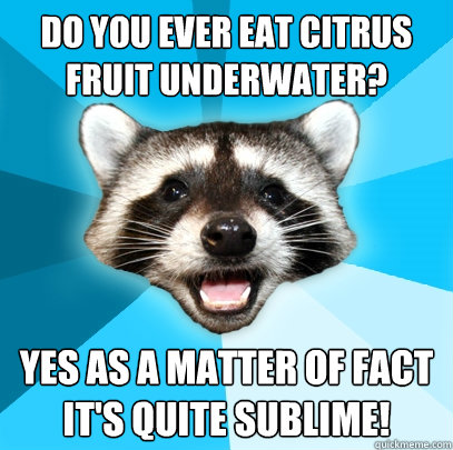 do you ever eat citrus fruit underwater? yes as a matter of fact it's quite sublime! - do you ever eat citrus fruit underwater? yes as a matter of fact it's quite sublime!  Lame Pun Coon