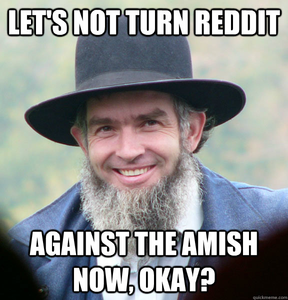 let's not turn reddit against the amish now, okay?  Good Guy Amish