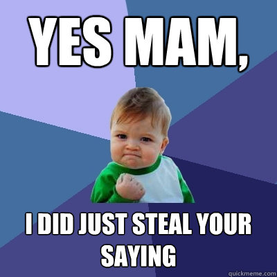 yes mam, i did just steal your saying
 - yes mam, i did just steal your saying
  Success Kid