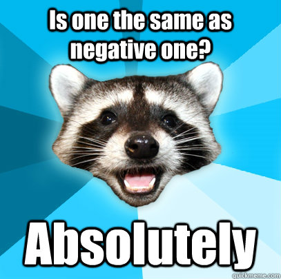 Is one the same as  negative one? Absolutely  Lame Pun Coon