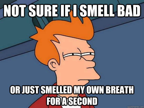 Not sure if i smell bad Or just smelled my own breath for a second - Not sure if i smell bad Or just smelled my own breath for a second  Futurama Fry