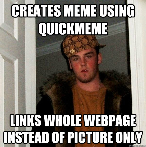 Creates meme using quickmeme Links whole webpage instead of picture only  Scumbag Steve